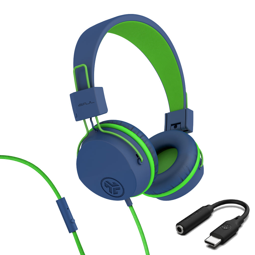 JBuddies Studio On-Ear Kids Wired Type-C Headphones Peach - Blue/Green