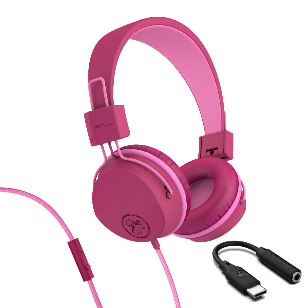 JBuddies Studio On-Ear Kids Wired Type-C Headphones Graphite/Violet - Dark Pink