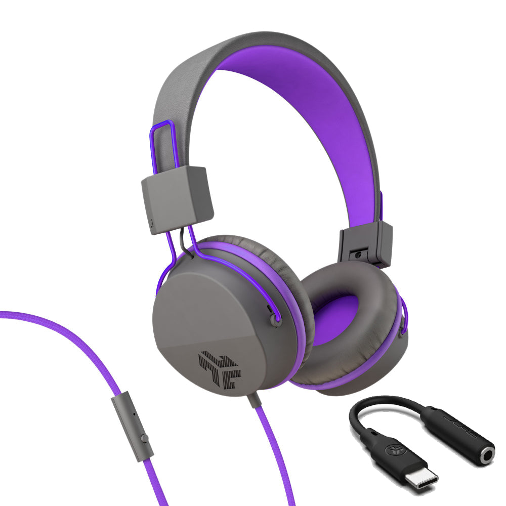 JBuddies Studio On-Ear Kids Wired Type-C Headphones Blue/Green - Graphite/Violet